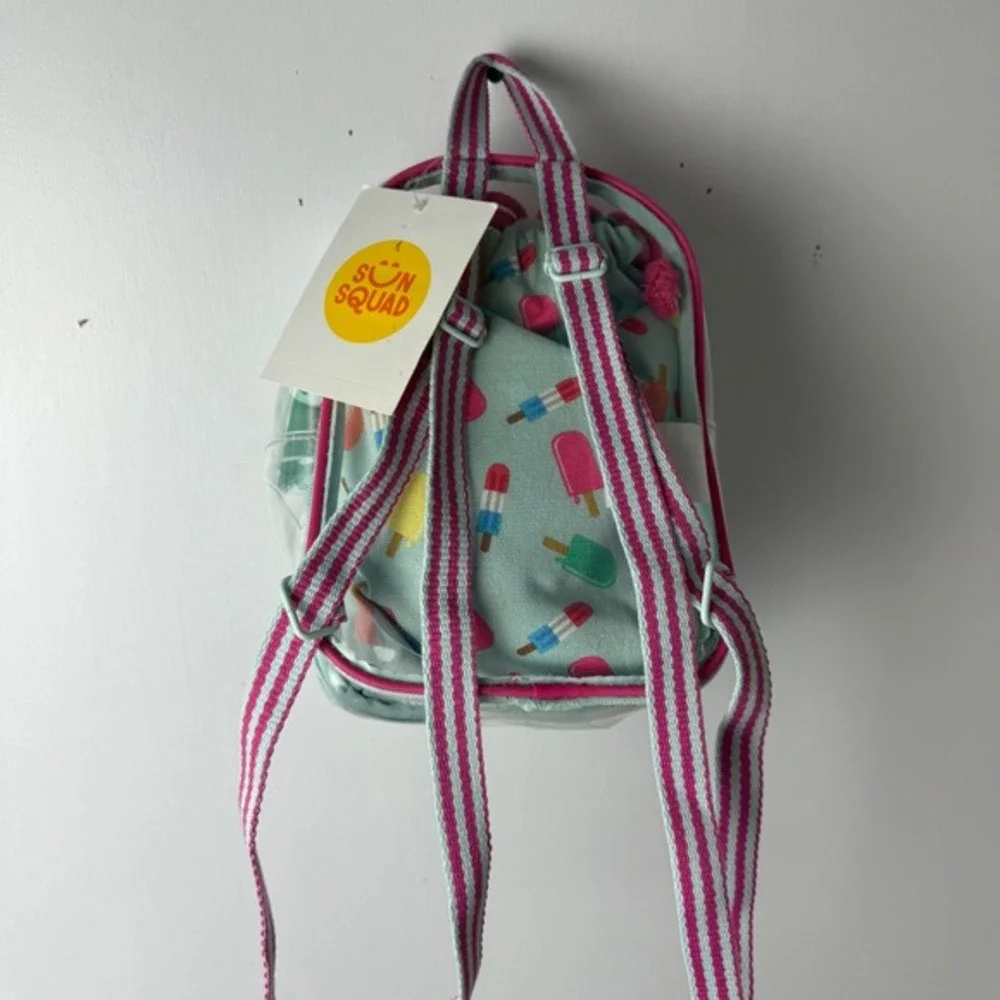 Sun Squad Mini Backpack Ice Cream Print Clear Pocket Kids‎ Travel Bag